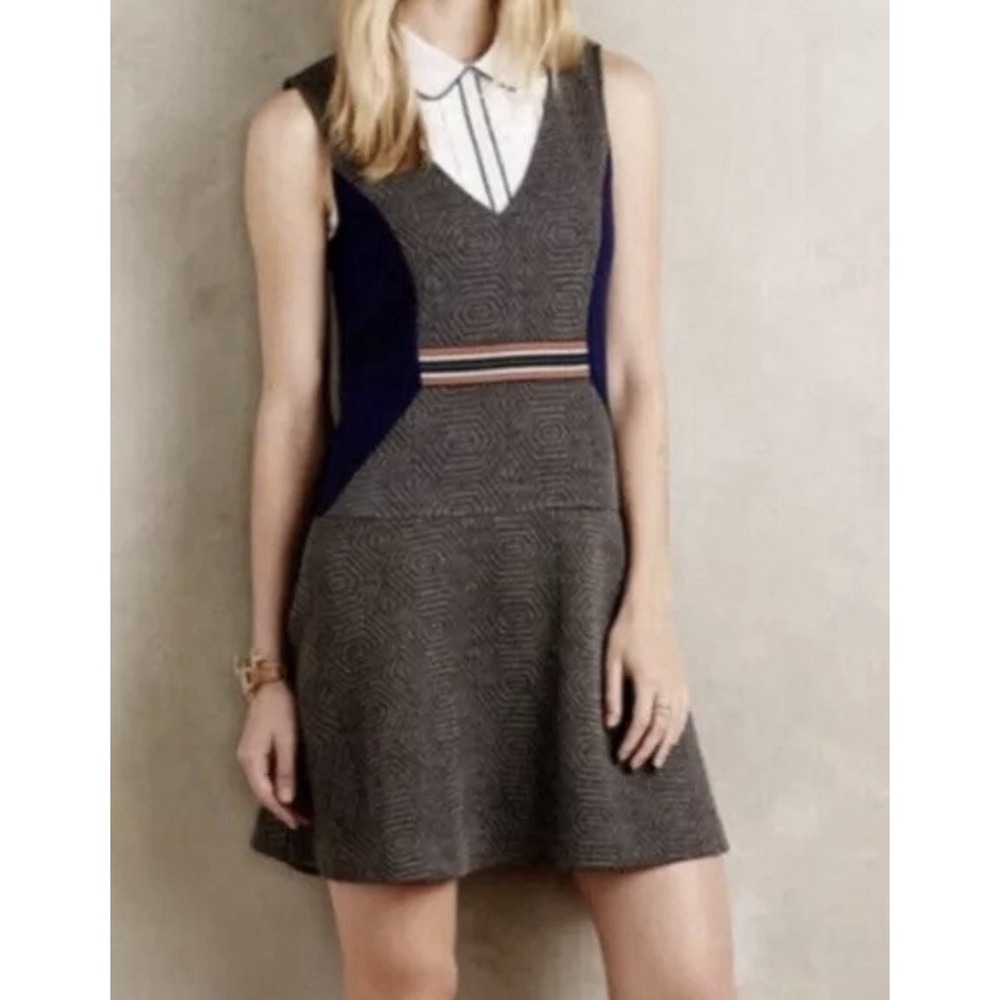 Anthropologie Maeve Ludlow Dress Womens XS Blue Gray Quilted Preppy Office Siren